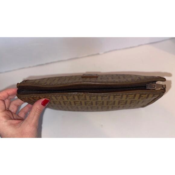 FENDI Zucca Clutch Bag Zucchino Purse pouch PVC FF Vintage Brown Authentic - Picture 8 of 16